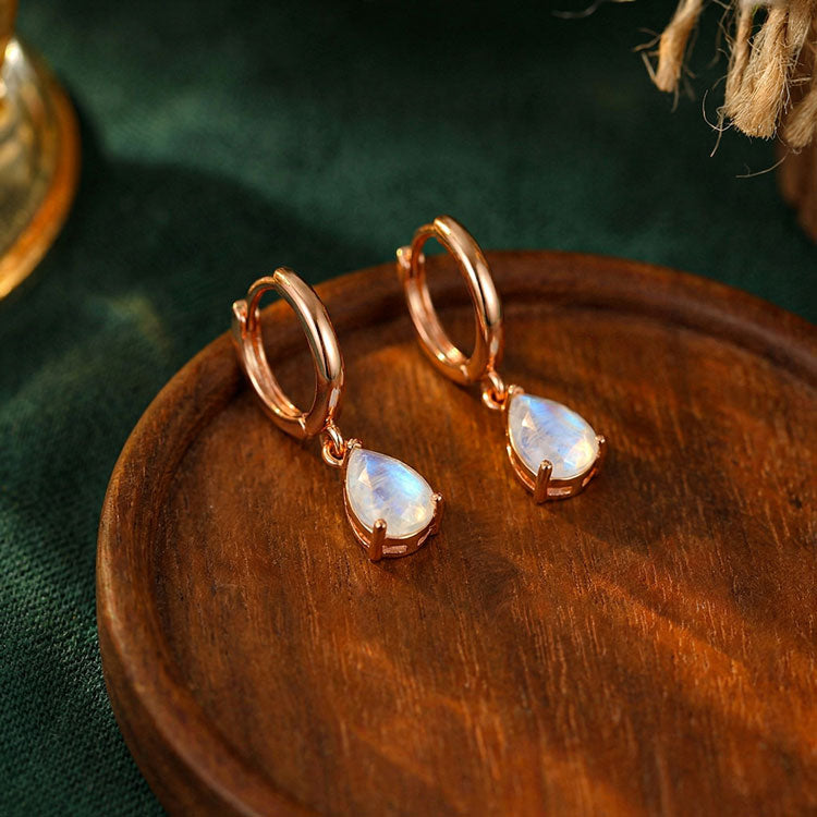 Moonstone Teardrop Hoop Earrings