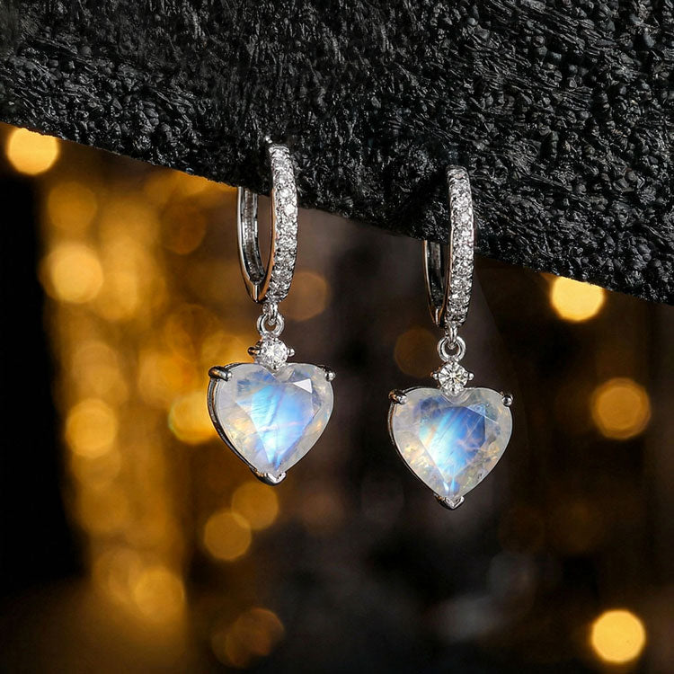 Heart Moonstone Hoop Earrings