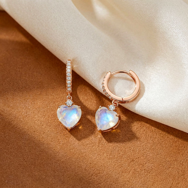 Heart Moonstone Hoop Earrings