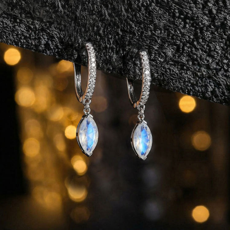 Moonstone Hoop Earrings - Marquise