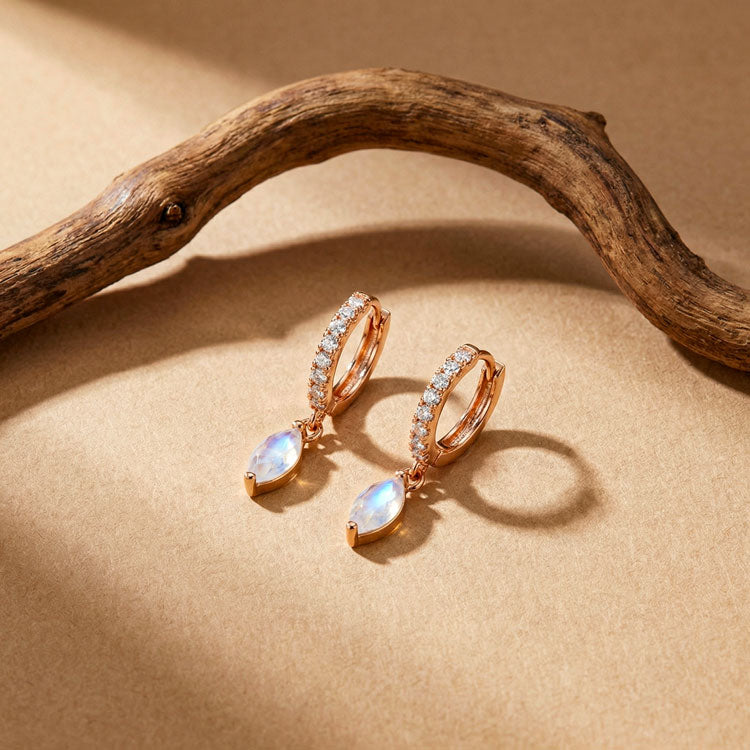 Moonstone Hoop Earrings - Marquise