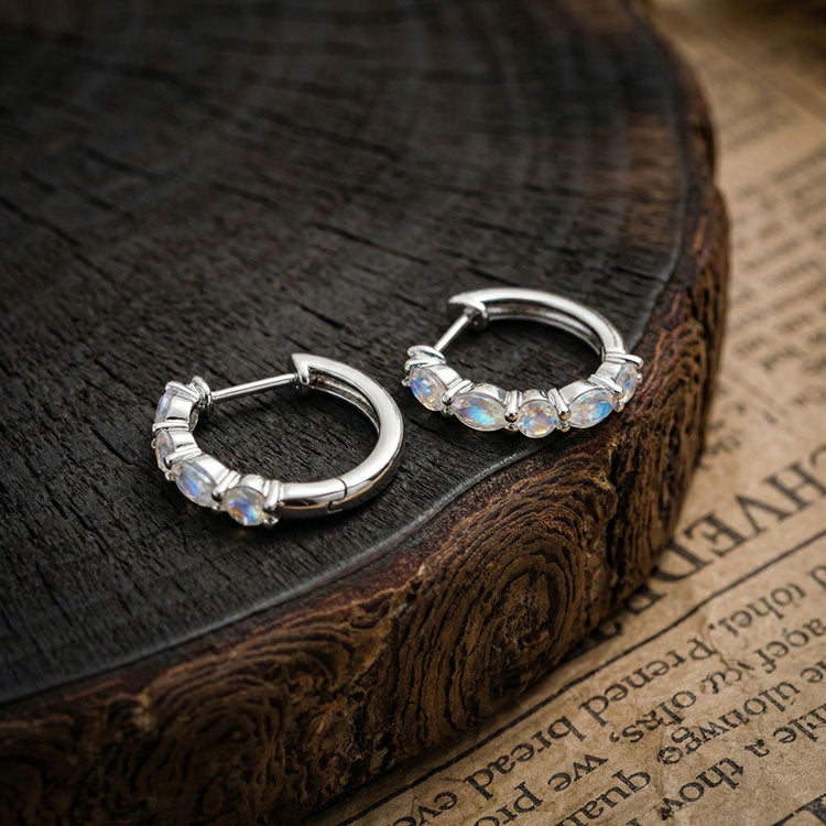 Moonstone Hoop Huggies Earrings