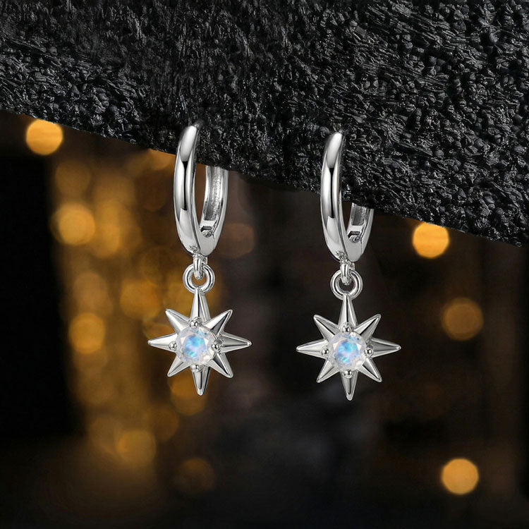 Moonstone Hoop Earrings - Stars