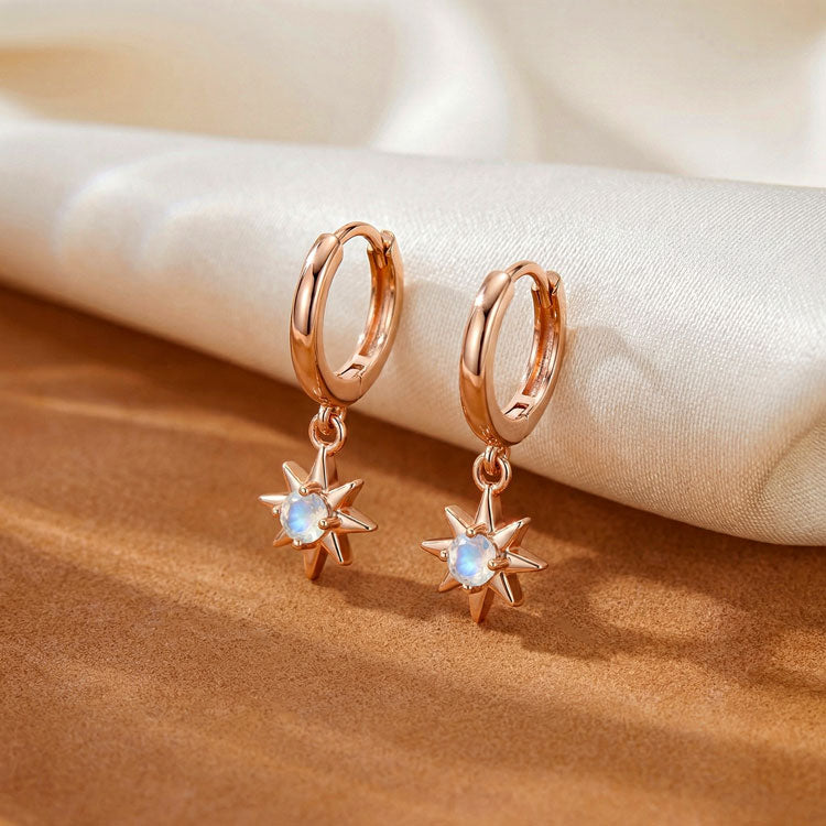 Moonstone Hoop Earrings - Stars