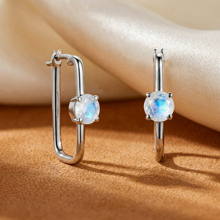 Large Hoop Earrings - Round Moonstone