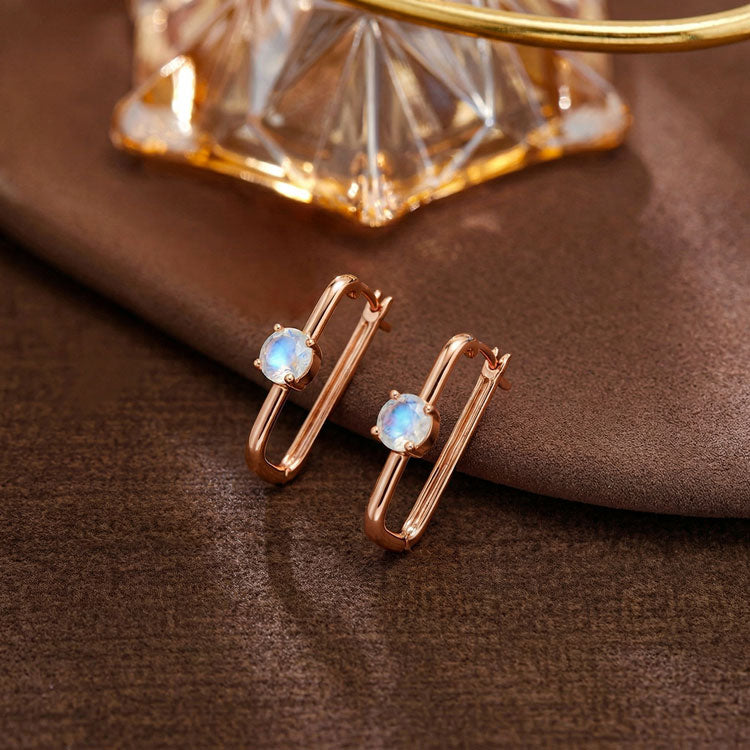 Large Hoop Earrings - Round Moonstone