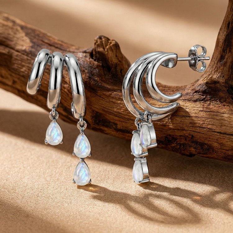 Stacked Moonstone Earrings