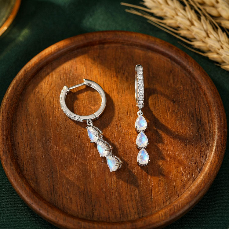 Long Moonstone Hoop Earrings