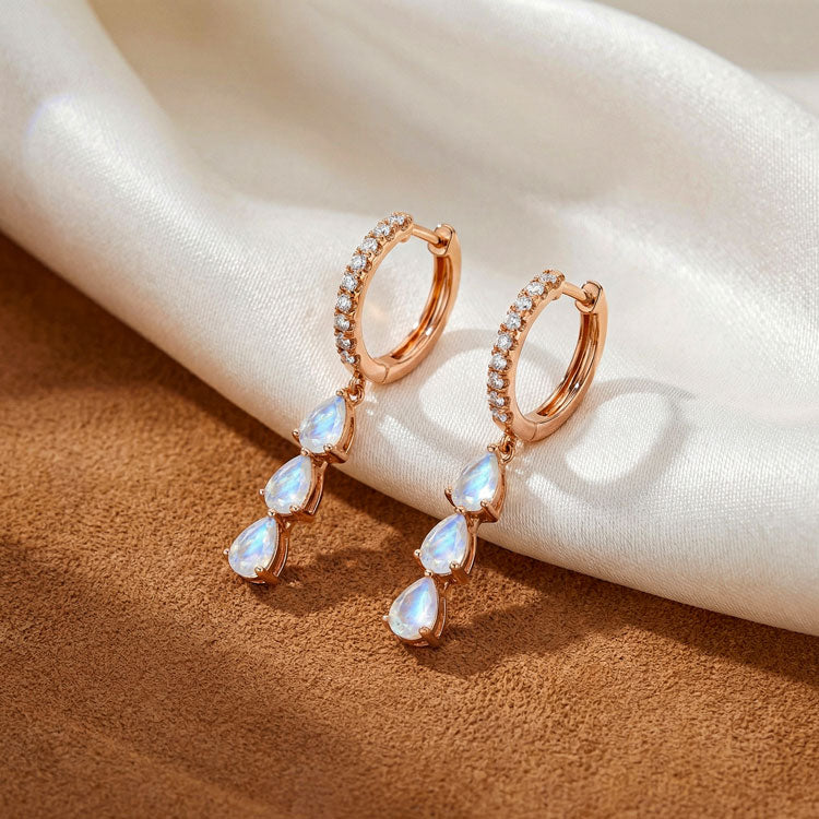 Long Moonstone Hoop Earrings