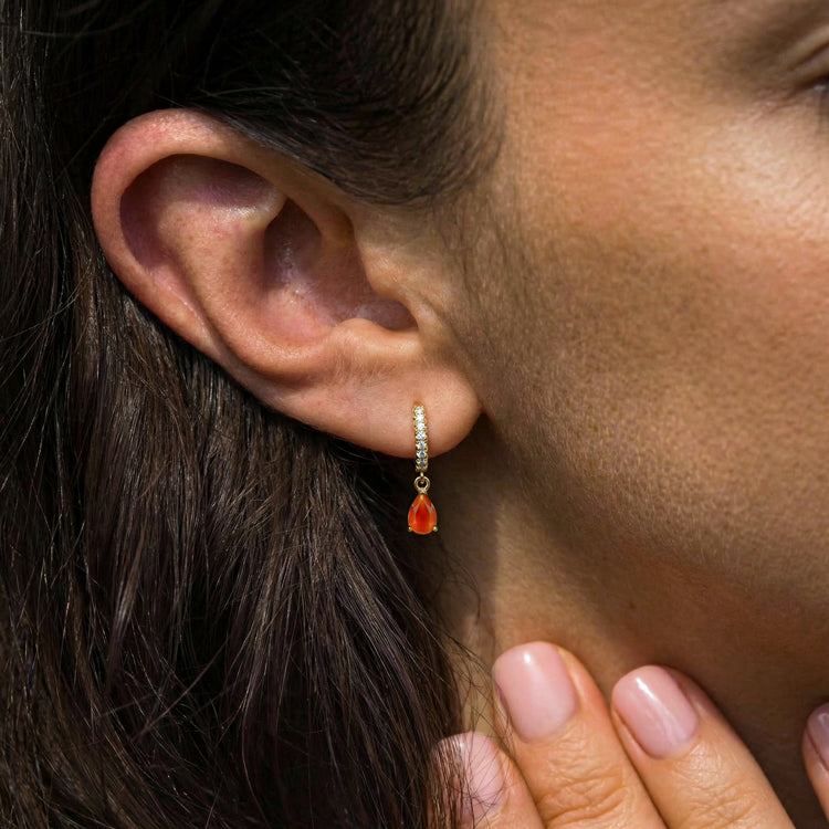 Carnelian Hoop Earrings - Pear