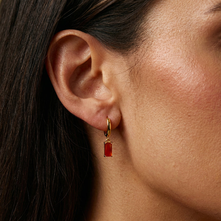 Rectangular Carnelian Hoop Earrings