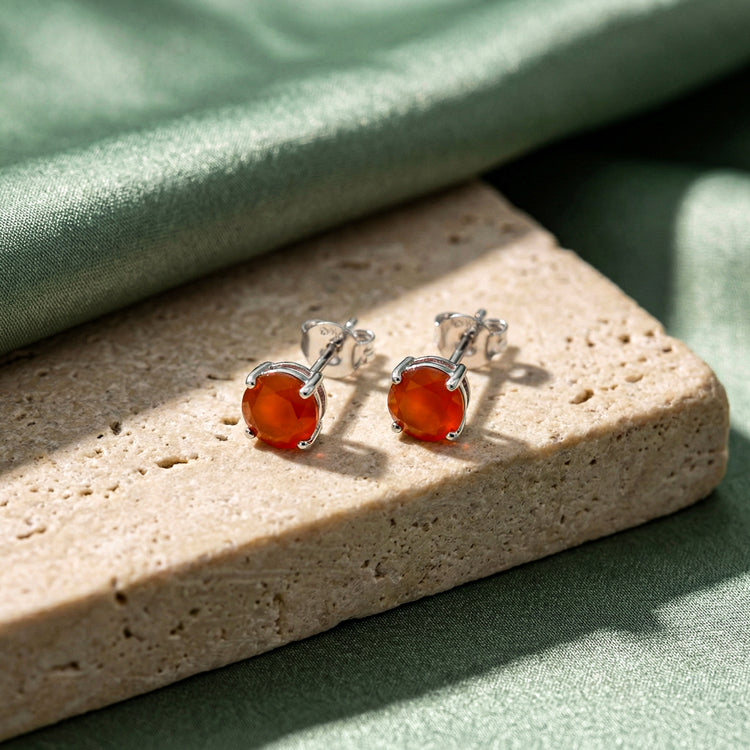Carnelian Round Stud Earrings