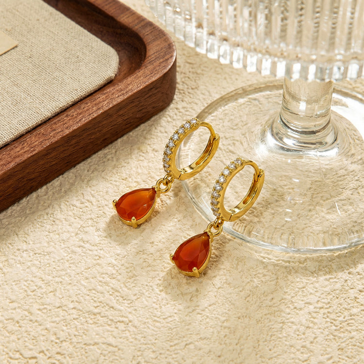 Carnelian Hoop Earrings - Pear