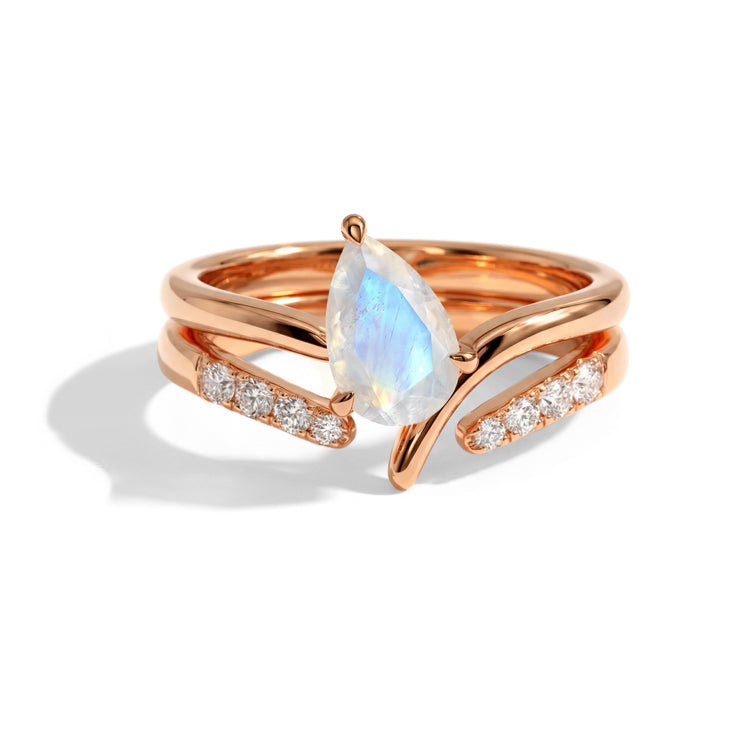 Edgy Moonstone Stackable Double Ring Set