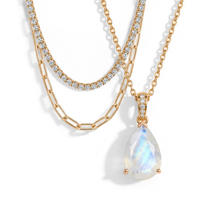 Moonstone Necklace Set With Zircon Chain