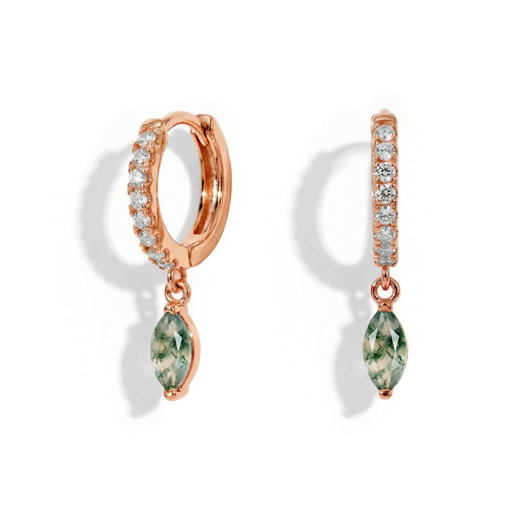 Hoops Earrings - Moss Agate Marquise