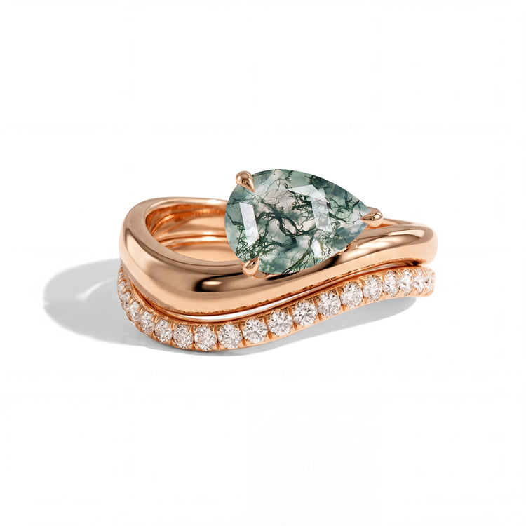 Moss Agate Statement Ring Set