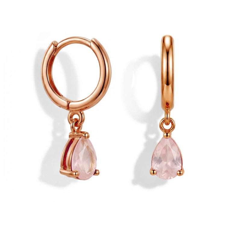 Rose Quartz Hoop Earrings - Pear-Shaped