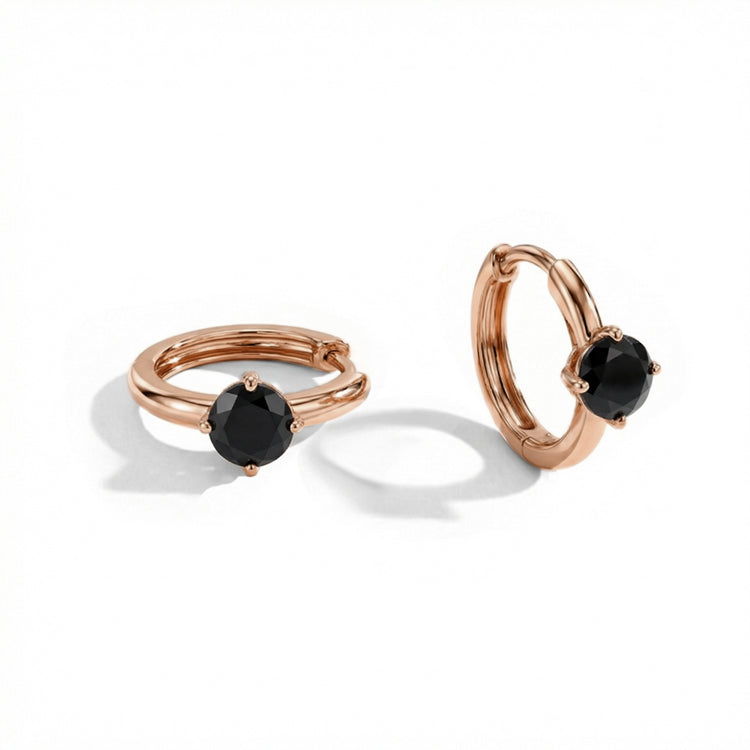 Black Onyx Huggies Earrings - Round