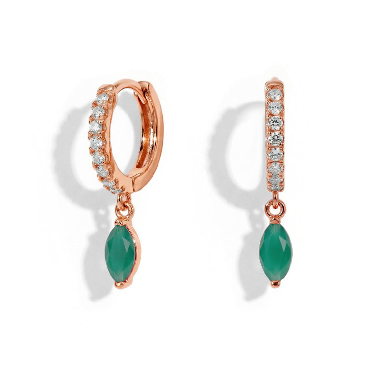Hoops Earrings - Green Agate Marquise