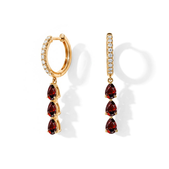 Long Garnet Hoop Earrings