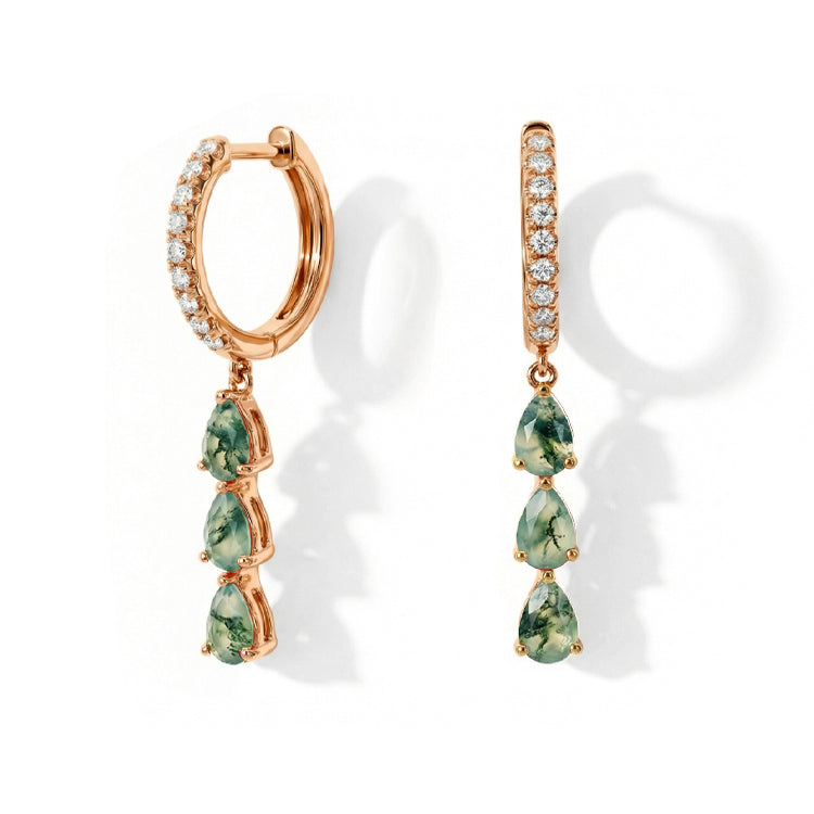 Long Moss Agate Hoop Earrings