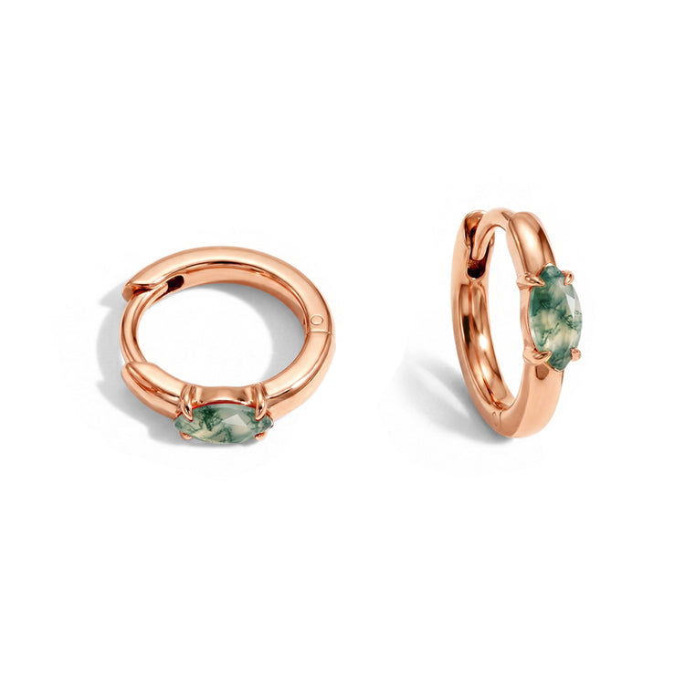 Huggies Moss Agate Earrings - Marquise