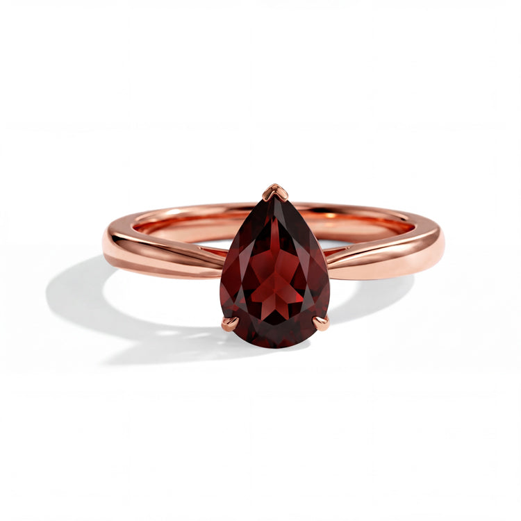 Pear Garnet Solitaire Ring
