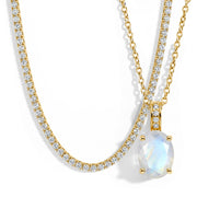 Zircon Chain & Moonstone Necklace - Oval