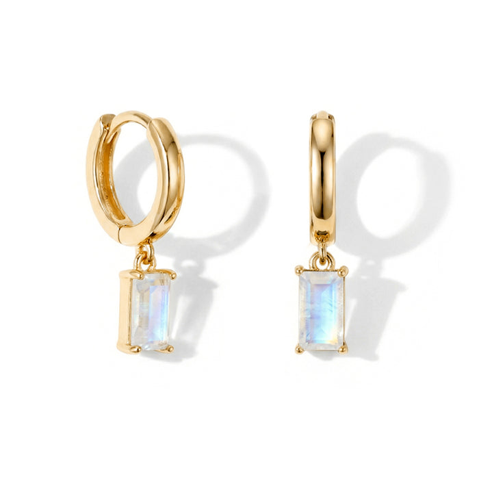 Rectangular Moonstone Hoop Earrings