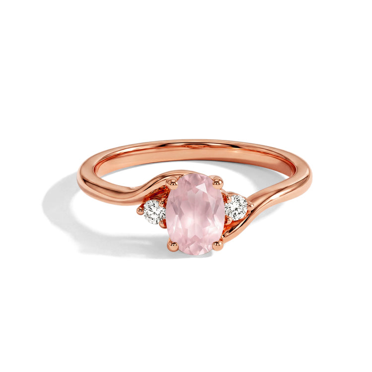 Oval Rose Quartz Twist Band Ring