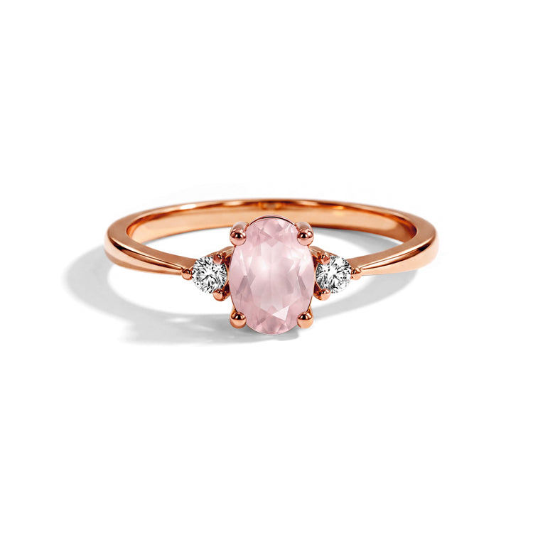 Rose Quartz Side Stone Solitaire Ring