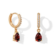Garnet Hoop Earrings - Pear Shape