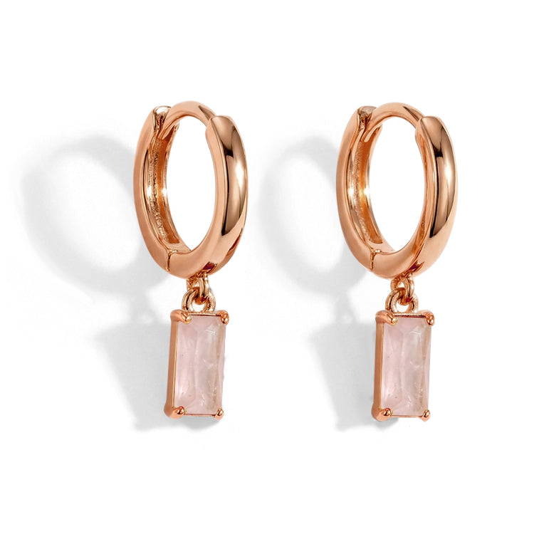 Rectangular Rose Quartz Hoop Earrings