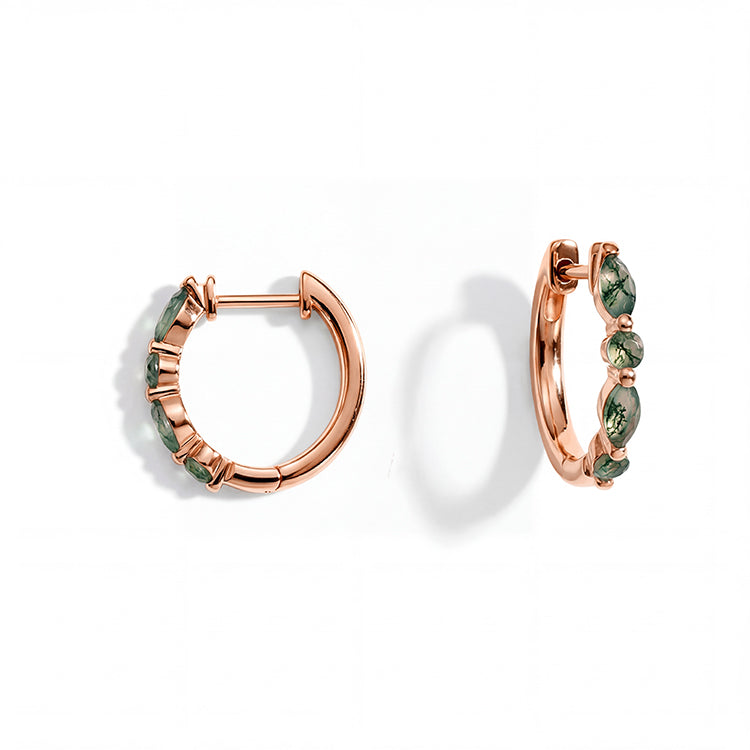 Moss Agate Huggies Earrings - Elegant