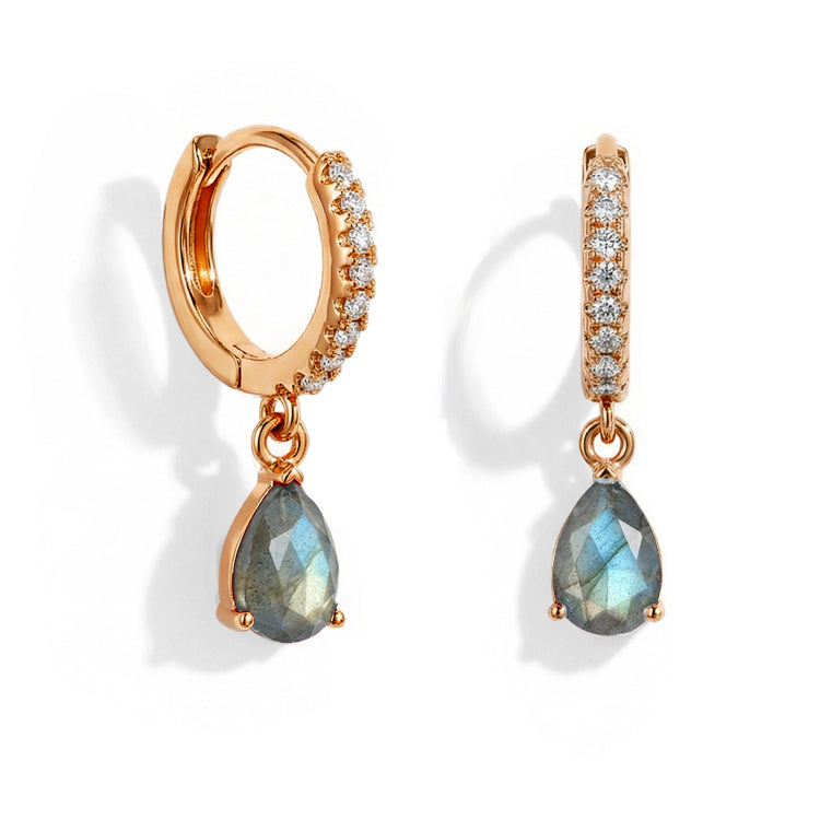 Labradorite Hoop Earrings - Teardrop