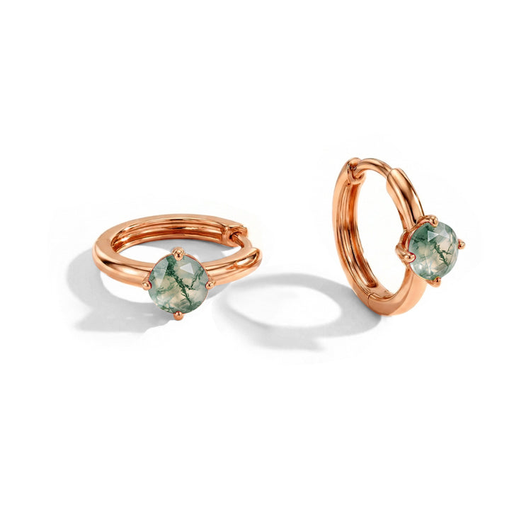 Moss Agate Huggies Earrings - Round