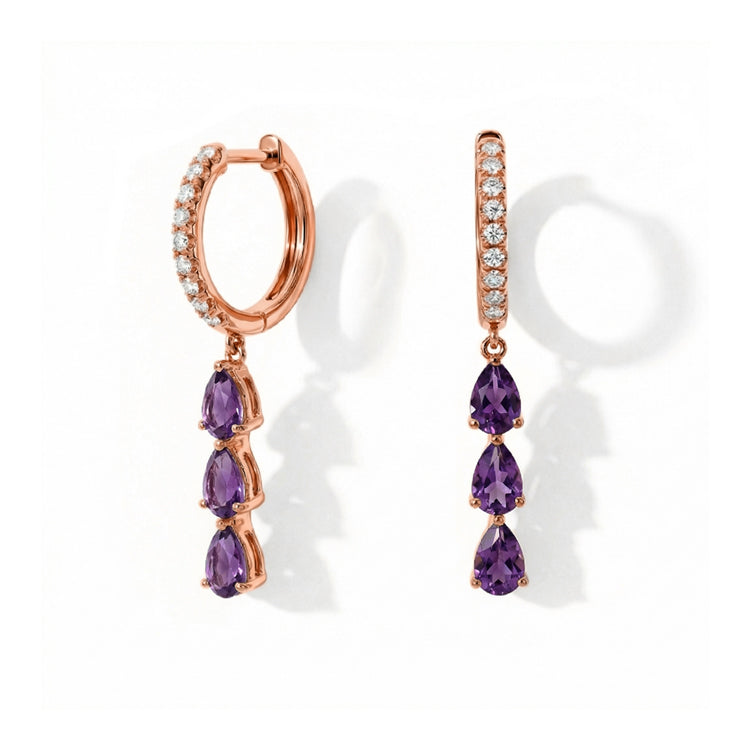 Long Amethyst Hoop Earrings