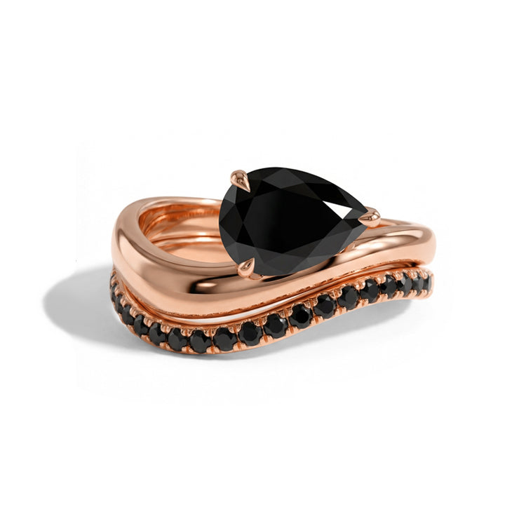 Pear Black Onyx Stacked Wave Ring