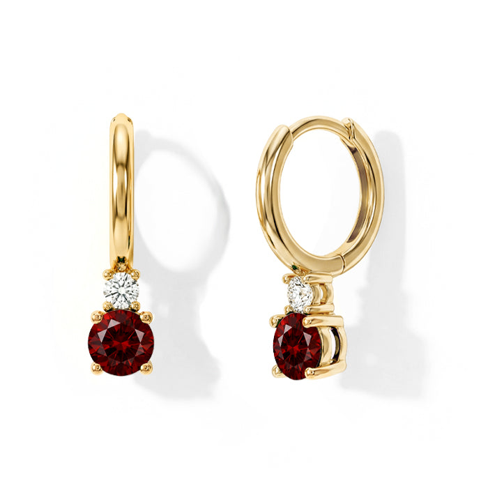 Garnet Round Hoop Earrings