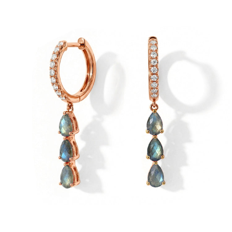 Long Labradorite Hoop Earrings