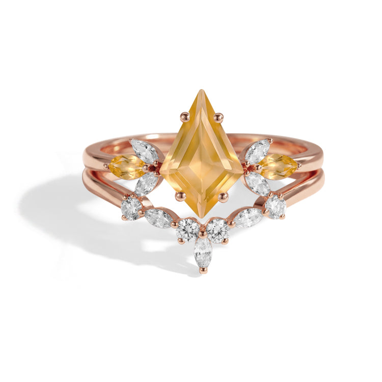 Kite Cut Citrine Ring Set