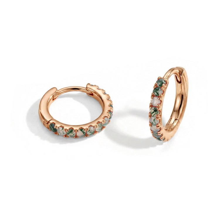 Classic Moss Agate Huggies Earrings