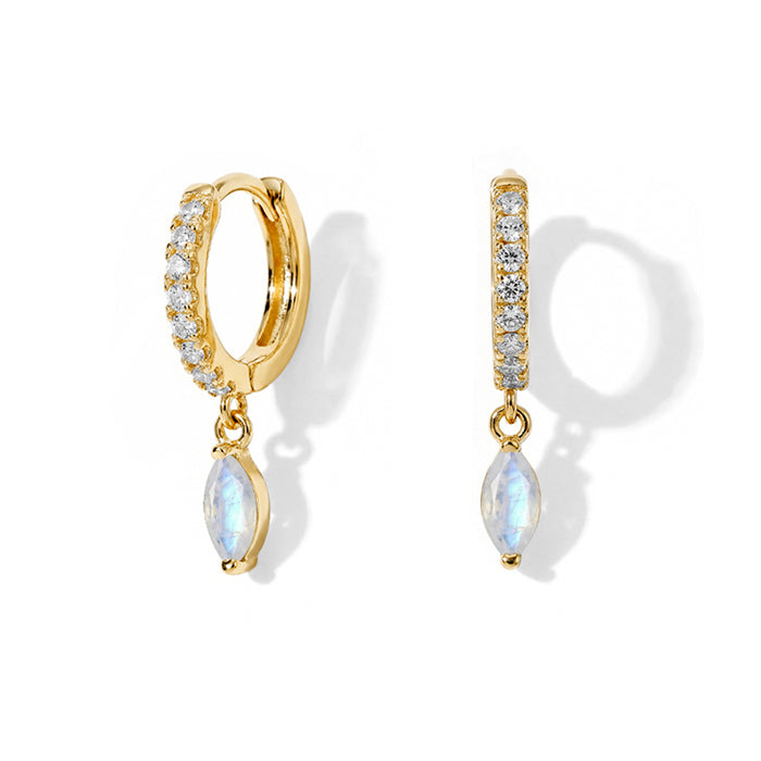Moonstone Hoop Earrings - Marquise