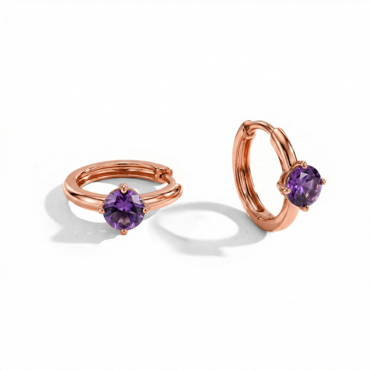 Amethyst Huggies Earrings - Round