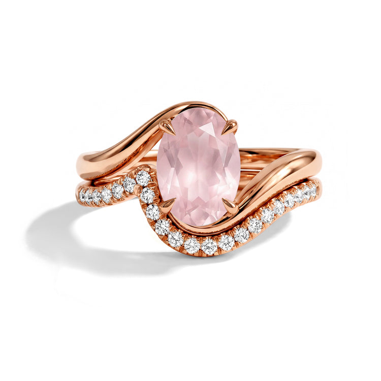 Rose Quartz Double Band Ring Set
