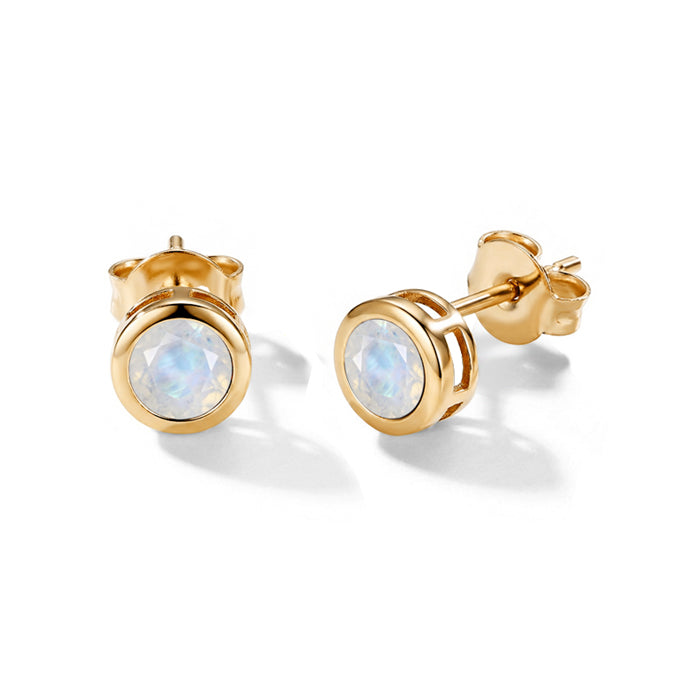 Round Moonstone Initial Earrings