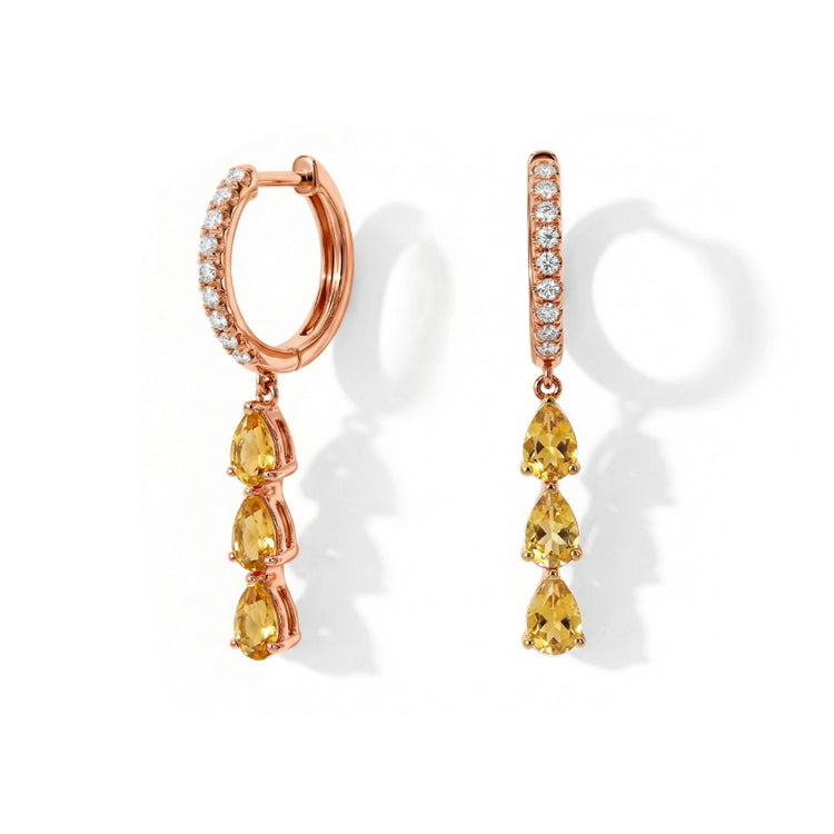 Long Citrine Hoop Earrings