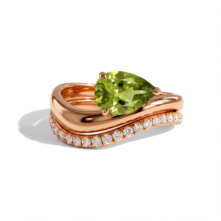 Streamlined Peridot Double Ring Set