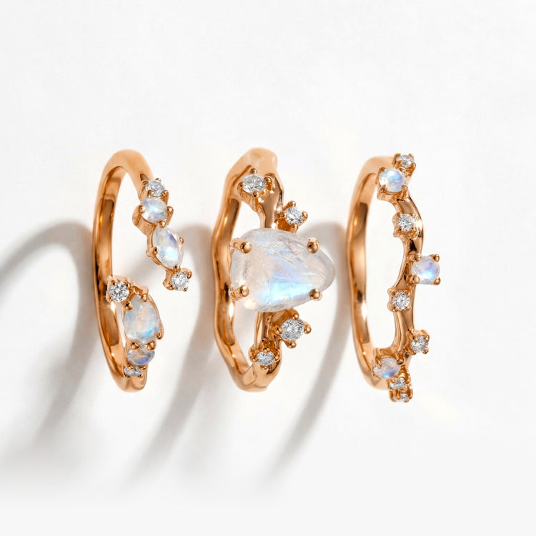 Boho Moonstone Ring Set